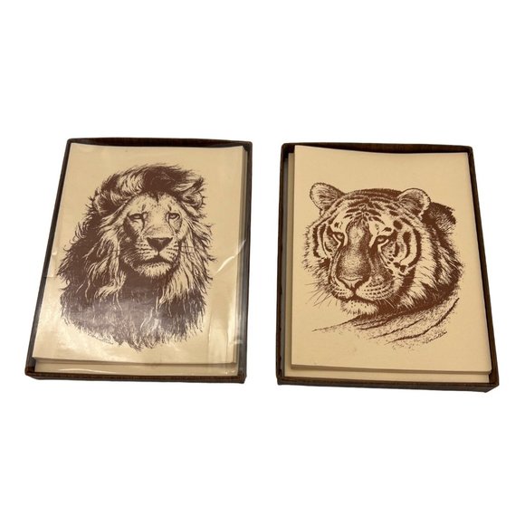 1986 Donald Collins Animals Notecards Lion Tiger w/ Envelopes 5.5" x 4.25" - Picture 1 of 6
